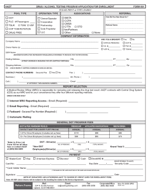 AADT Drug and Alcohol Testing Program Application