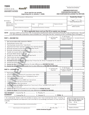 Kentucky Corporation Income Tax Return Form 720X