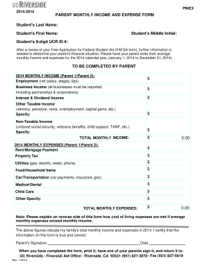 Parent Monthly Income and Expense Form