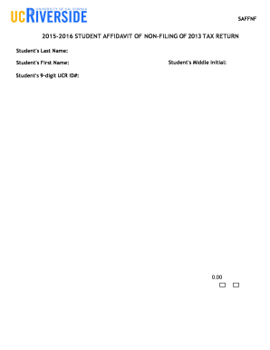 Student Affidavit of Non-Filing of 2013 Tax Return