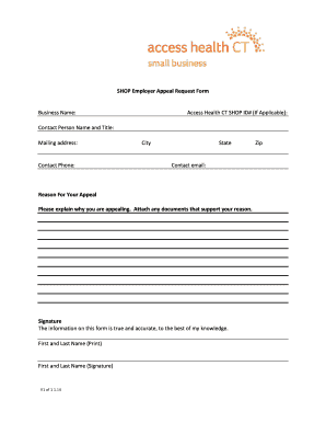 SHOP Employer Appeal Request Form