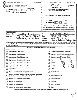 South Carolina Class C Charter Certificate Application