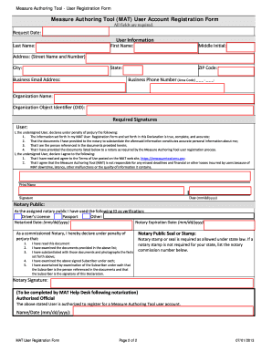 Measure Authoring Tool User Registration Form