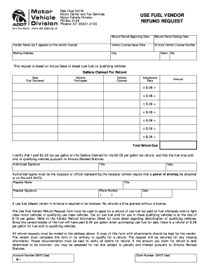 Arizona Use Fuel Vendor Refund Request