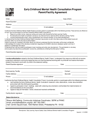 Early Childhood Mental Health Consultation Program Parent Facility Agreement