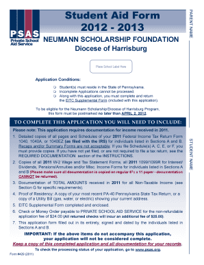 Neumann Scholarship Student Aid Form