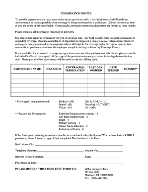 Termination Notice for Employee Coverage