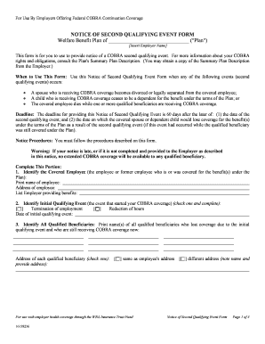 Notice of Second Qualifying Event Form