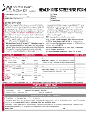 MVP WellStyle Rewards Health Risk Screening Form