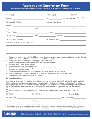 Recreational Enrollment Form and Waiver