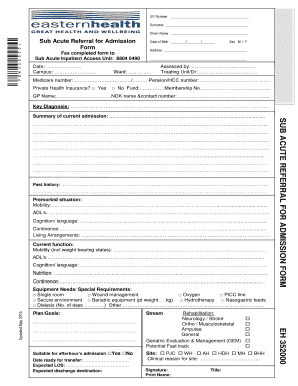 Sub Acute Referral for Admission Form