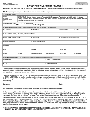 Michigan Livescan Fingerprint Request Form