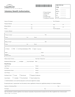 LegalShield Voluntary Benefit Authorization Form
