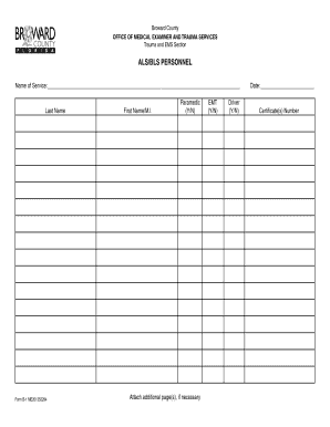Broward County ALS/BLS Personnel Form