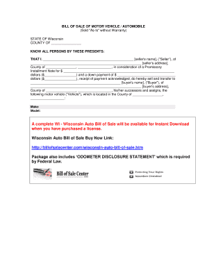 Wisconsin Motor Vehicle Bill of Sale