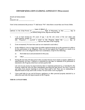 Owner's Closing Affidavit (Wisconsin)