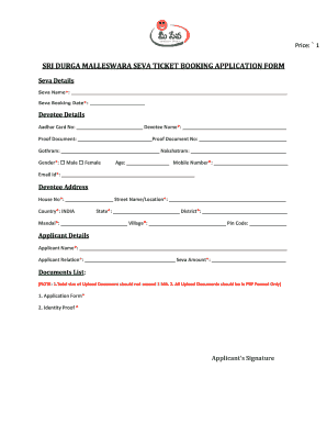 Sri Durga Malleswara Seva Ticket Booking Application Form