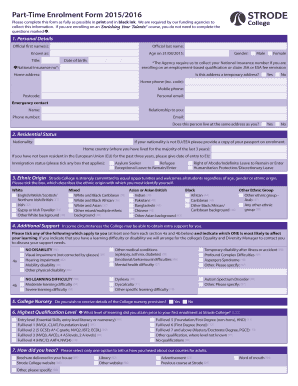 Part-Time Enrolment Form 2015/2016