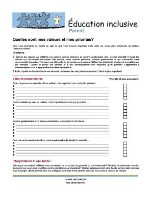 Formulaire d'évaluation des valeurs éducatives