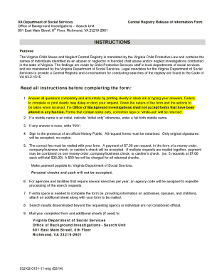 Virginia Central Registry Release of Information Form