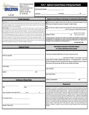 West Virginia Applicant Consent for Background Check