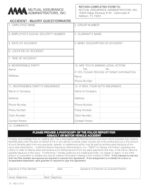 Accident Injury Questionnaire