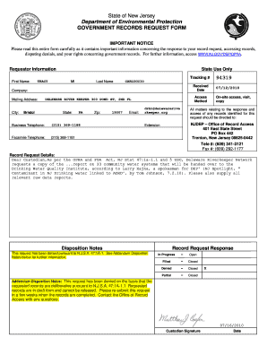 New Jersey Government Records Request Form