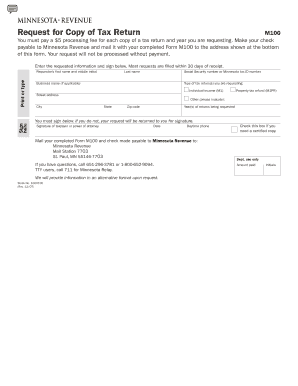 Request for Copy of Tax Return M100