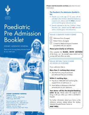 Paediatric Pre-Admission Booklet