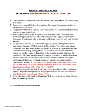 New Jersey Primary Petition for County Committee Member