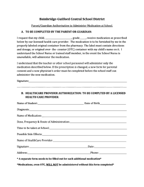 Parent Authorization to Administer Medication at School