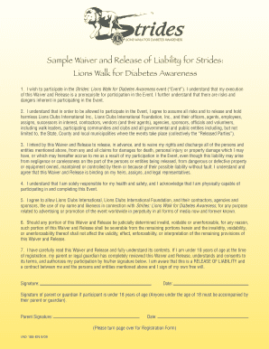 Strides Lions Walk Diabetes Awareness Waiver