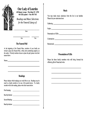 Funeral Liturgy Music Selections Form