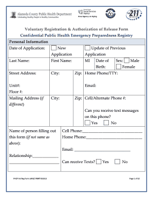 Public Health Emergency Preparedness Registry Form