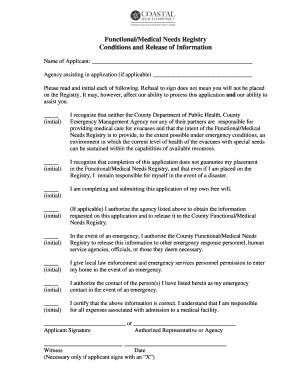 Functional/Medical Needs Registry Application