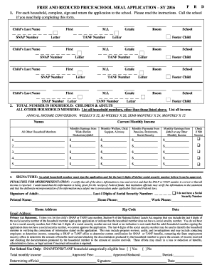 Free and Reduced Price School Meal Application