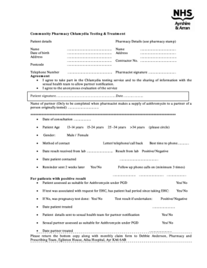 Chlamydia Testing and Treatment Form