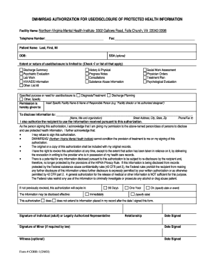 DMHMRSAS Authorization for Health Information Disclosure