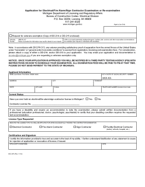 Michigan Electrical/Fire Alarm/Sign Contractor Exam Application