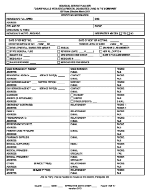 Individual Service Plan for Developmental Disabilities