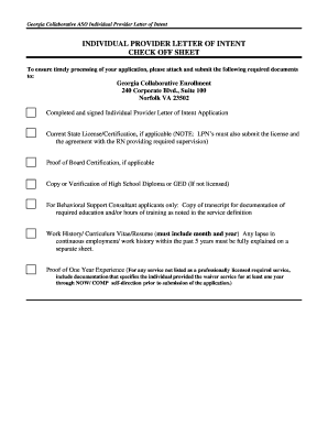 Georgia ASO Individual Provider Letter of Intent