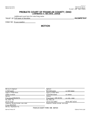 Ohio Probate Court Motion Form