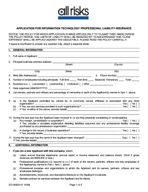 Application for IT Professional Liability Insurance
