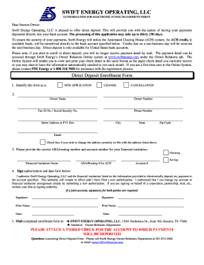 Swift Energy Direct Deposit Authorization Form
