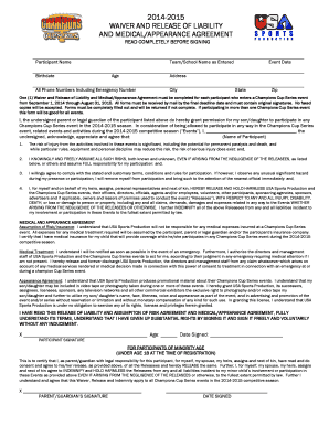 Champions Cup Series Waiver and Release Form