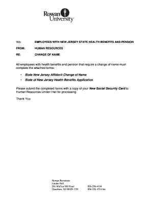 New Jersey Change of Name Affidavit and Health Benefits Application