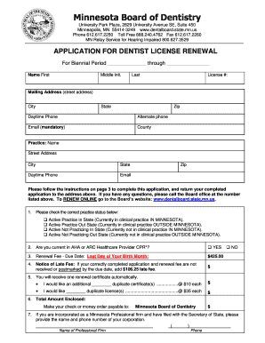 Minnesota Dentist License Renewal Application