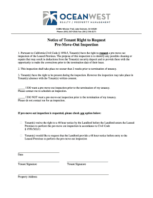California Tenant Pre-Move-Out Inspection Request Form