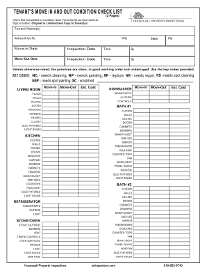 Tenant Move In and Out Condition Checklist