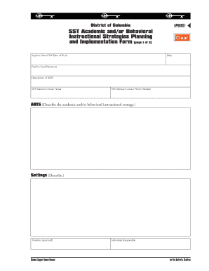 District of Columbia SST Academic and Behavioral Instructional Strategies Form